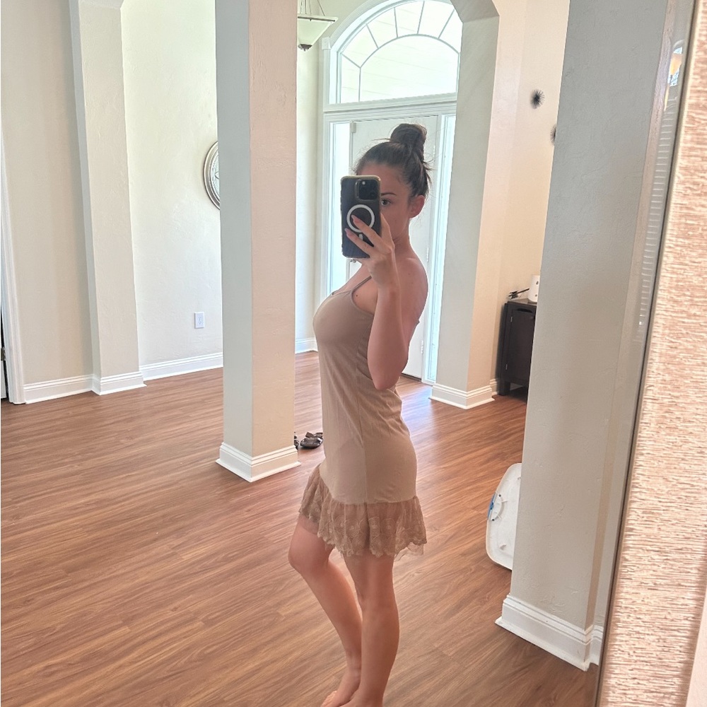Tan dress slick